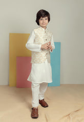 Traditional white kurta pajama with waist coat -Kidoz closet