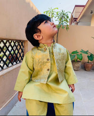 Lime Suit With Banarsi Waistcoat